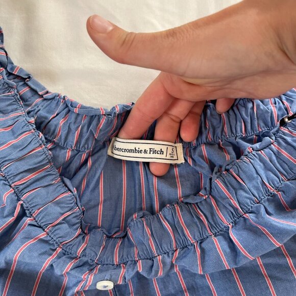 Abercrombie Blue Pink Stripe Off Shoulder Boho Stripe 1/2 Sleeve Shirt | Size s - Picture 4 of 6